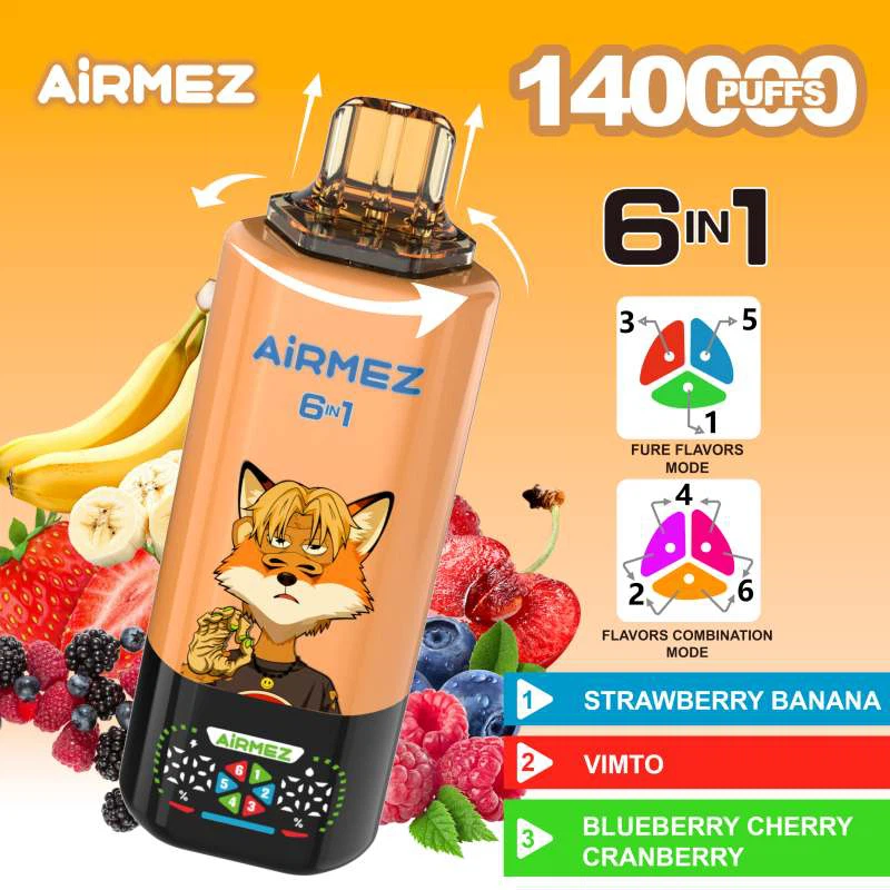 Airmez Fox 140K Puffs 6-in-1 – Strawberry Banana, Vimto and Blueberry Cherry Cranberry