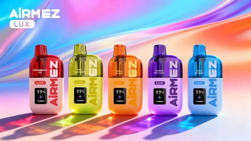 Five Airmez Lux devices in different colours with a display and Turbo mode