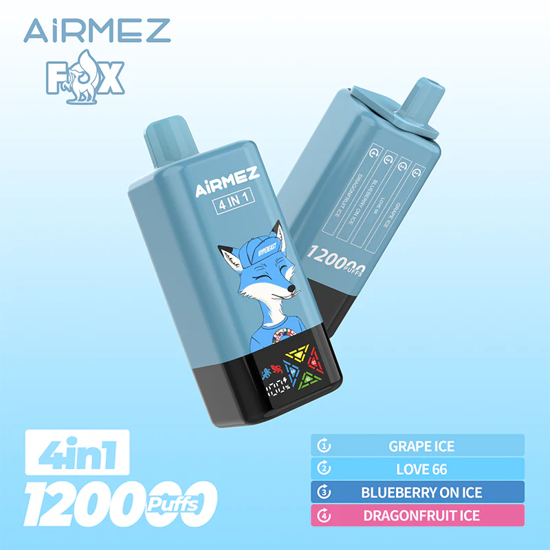 Airmez Fox 120K Puffs 4-in-1 – Grape Ice, Love 66, Blueberry on Ice and Dragonfruit Ice