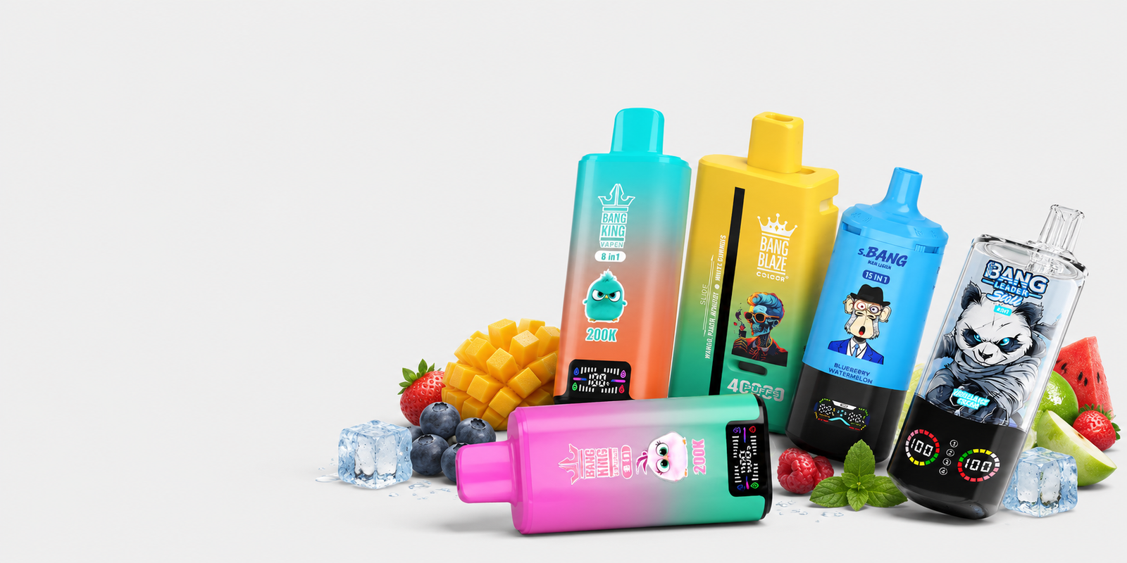 BANG disposable e-cigarettes – King, Blaze, and Leader models with fruit