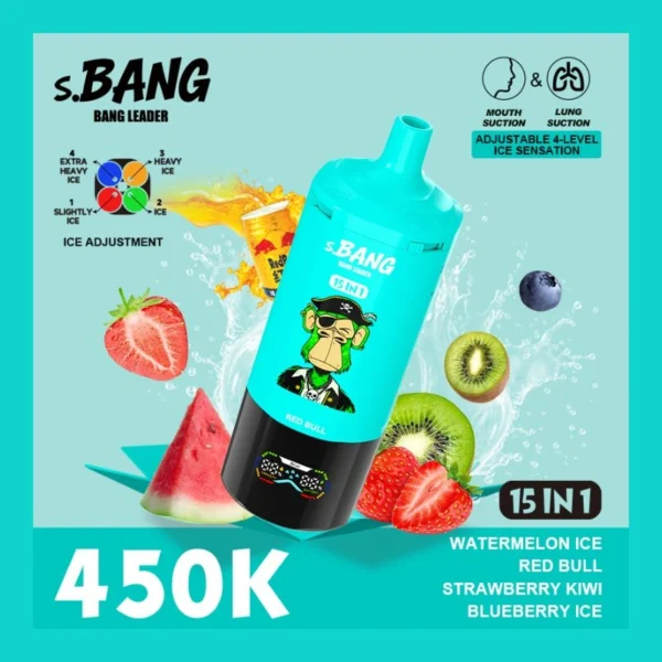 Bang Leader 450K Watermelon Ice, Red Bull, Strawberry Kiwi and Blueberry Ice package