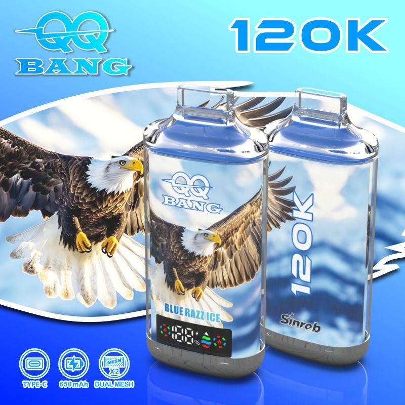 QQ Bang 120K Blue Razz Ice device and package