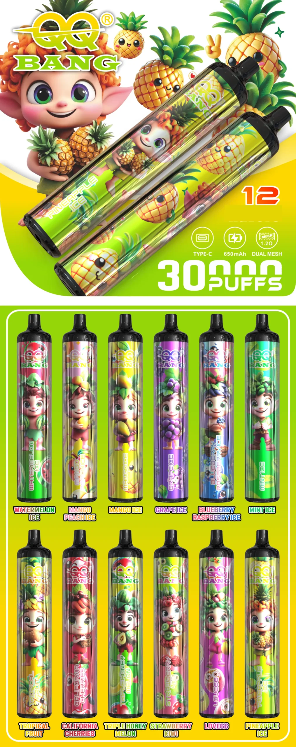 QQ Bang 30000 Puffs crystal-pen design and twelve flavours