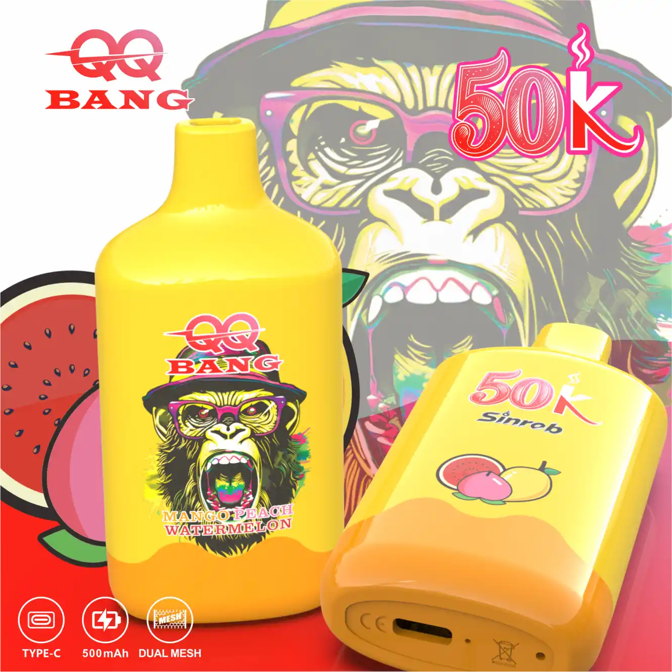 QQ Bang 50K Mango Peach Watermelon disposable e-cigarette