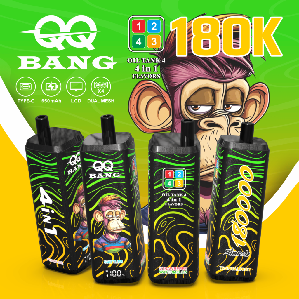 QQ Bang 180K Puffs 4-in-1 – Tropical Fruit, Peach Ice, Skittles and Strawberry Watermelon